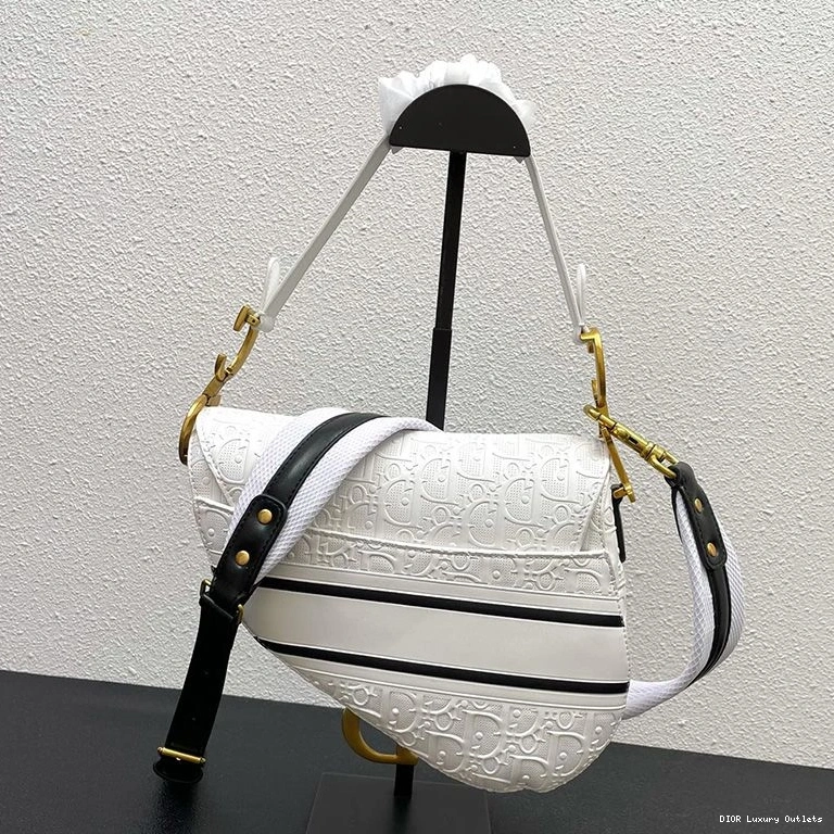 Cheap Dior White Calfskin Christian Oblique Bag Black Saddle Embossed 0716 Luxury